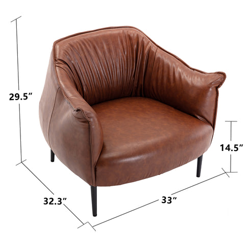 Kadar Leather Barrel Chair-Brown Modern Leather Chair | Accent Chairs | Kinwell Furniture | Barrel Chairs